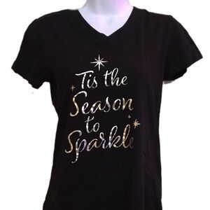 Festive Black Tee with Gold Accents